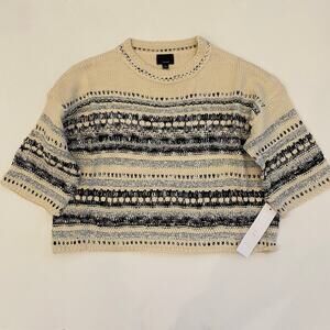 Lumiere Womens 3/4 Sleeve Cream Black Striped Pullover Sweater Medium NWT